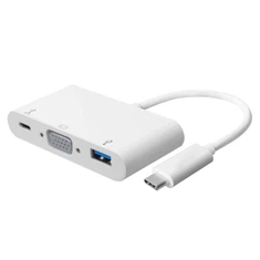 MSLFORCE | Math C PD benywaidd USB C i VGA 3 mewn 1 Ansawdd USB C VGA Multiport addasydd math C USB 3.1 i VGA Monitor addasydd, USB 3.0, da Multiport addasydd, Gwyn, Rose Gold, gwefreiddiol lliw sydd ar gael