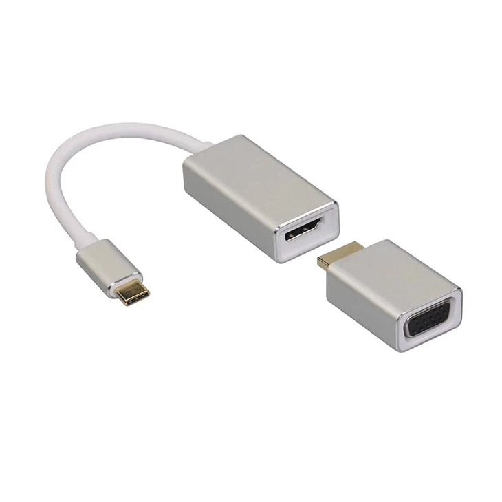 USB Math C Thunderbolt 3 I VGA Adapter Gwryw i Benyw