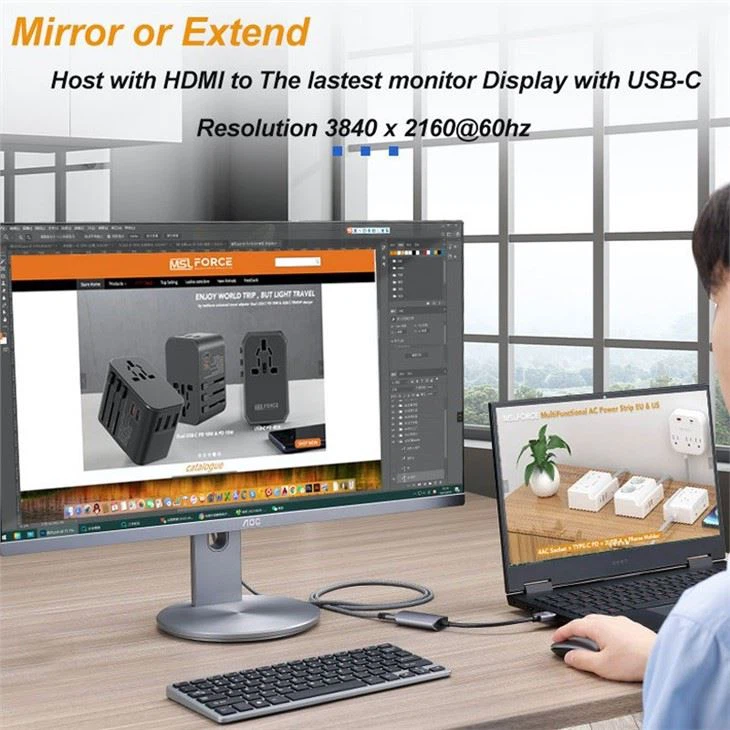 HDMI Male To USB C Female 4k60hz Adapter With Micro Usb Power